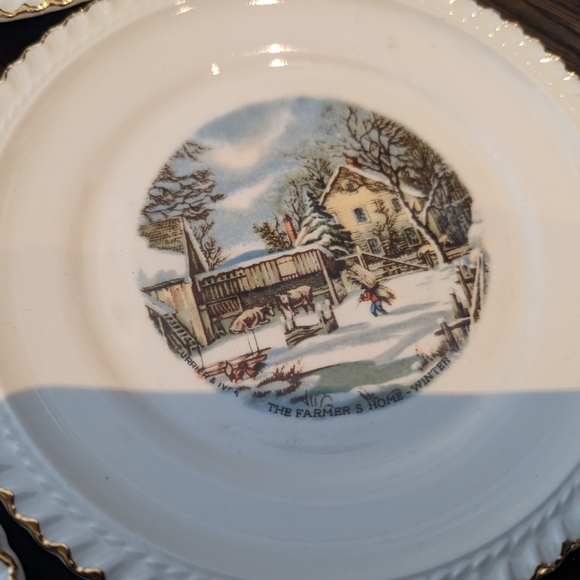 Harkerware Elegant Cream Dinnerware Set with Scenic Design 1 Large Plate 6 Side - Picture 8 of 11